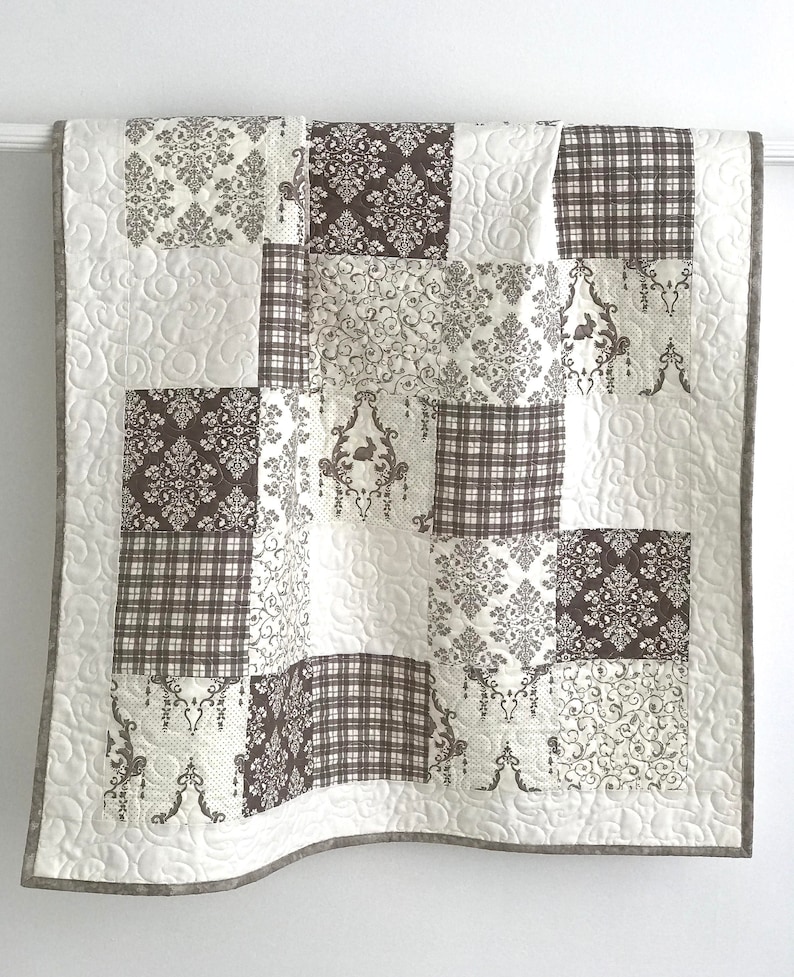Baby Quilt Patchwork Bunny Hill Designs Lilly and Will Brown White