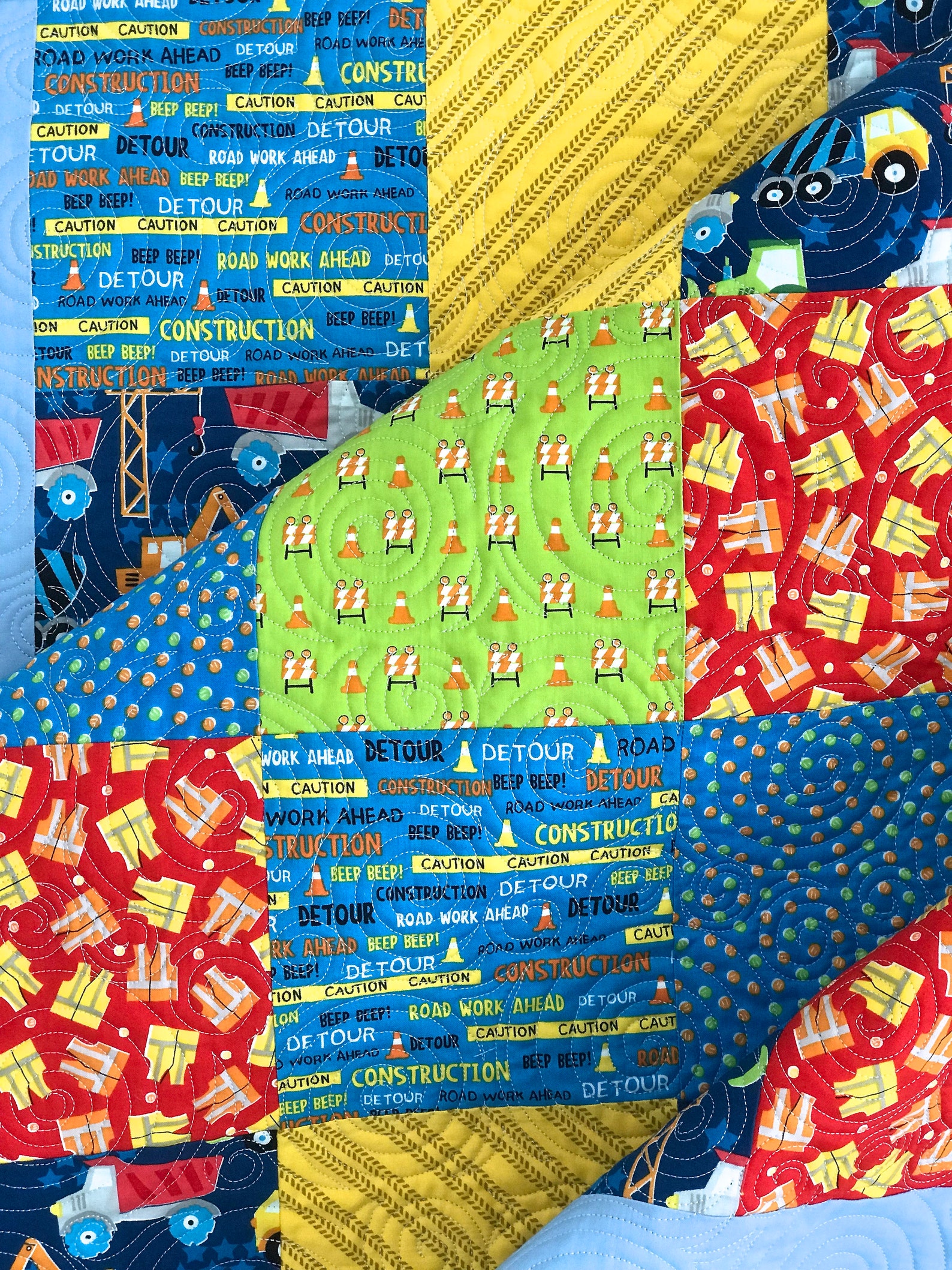 Baby Quilt Boy Patchwork Whistler Studios the Big Dig Yellow Etsy