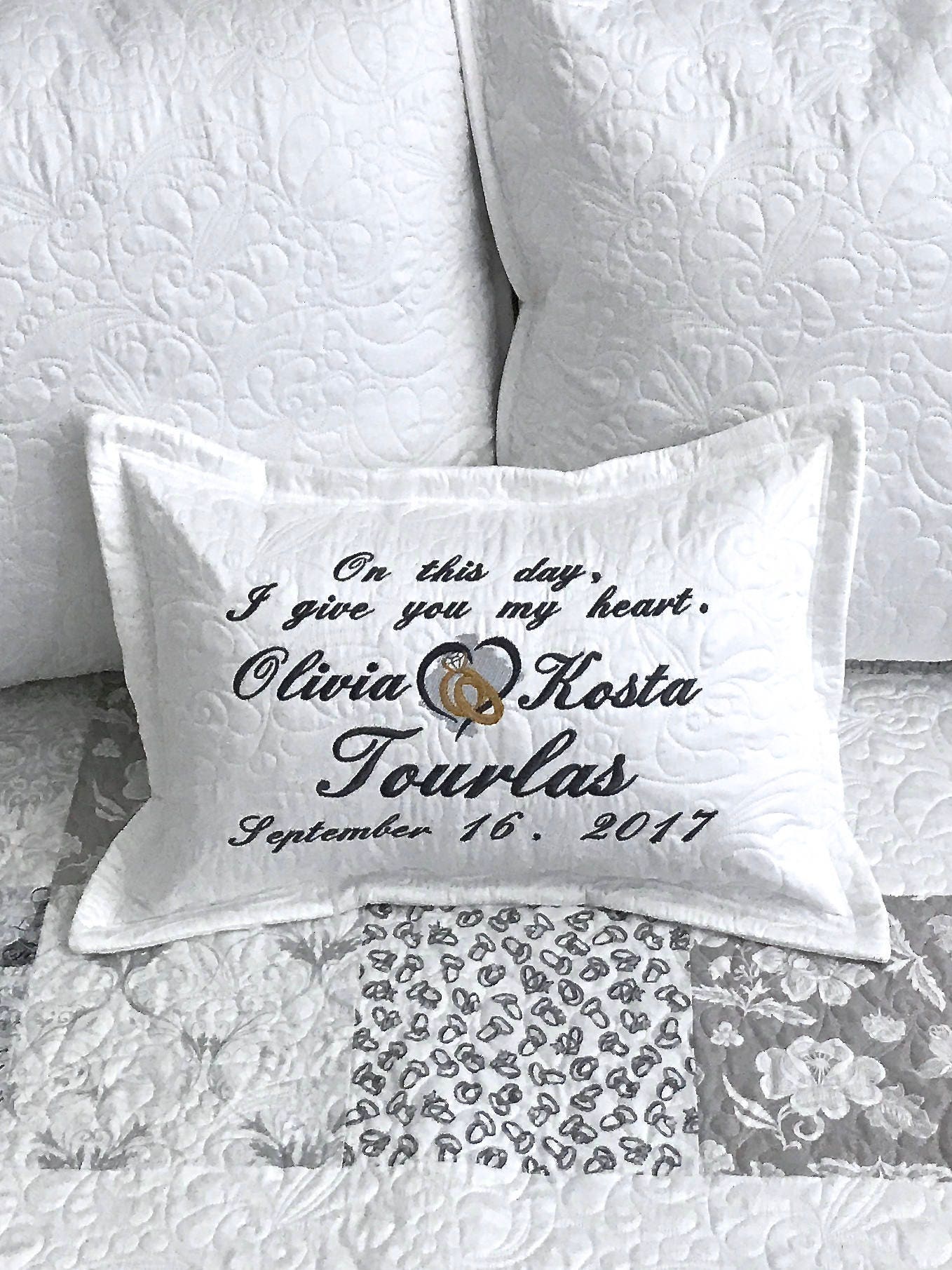 Wedding Pillow Sham Quilted Pillow w/ Custom Embroidery Etsy