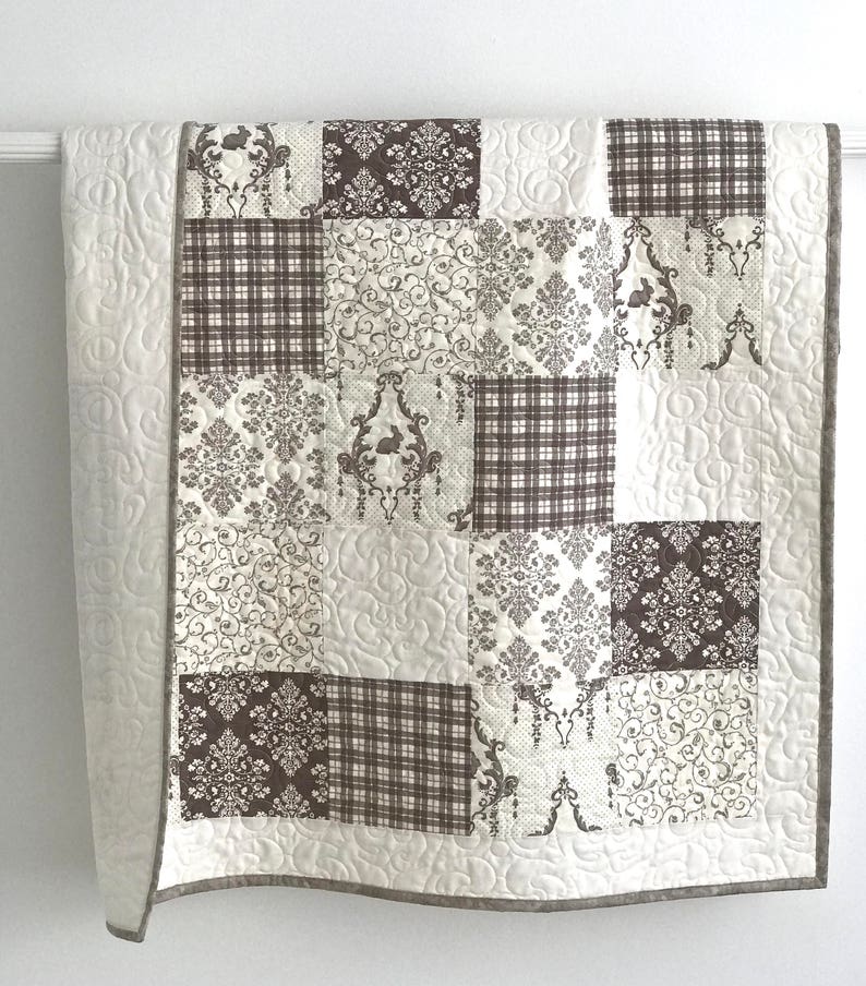 Baby Quilt Patchwork Bunny Hill Designs Lilly and Will Brown White
