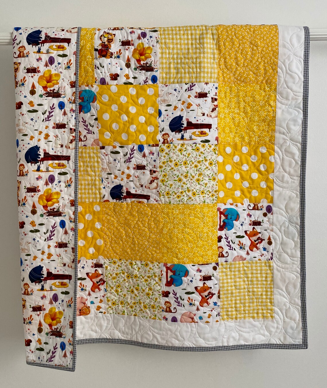 Baby Quilt Girl Patchwork Woodland Musicians Collection Yellow Etsy