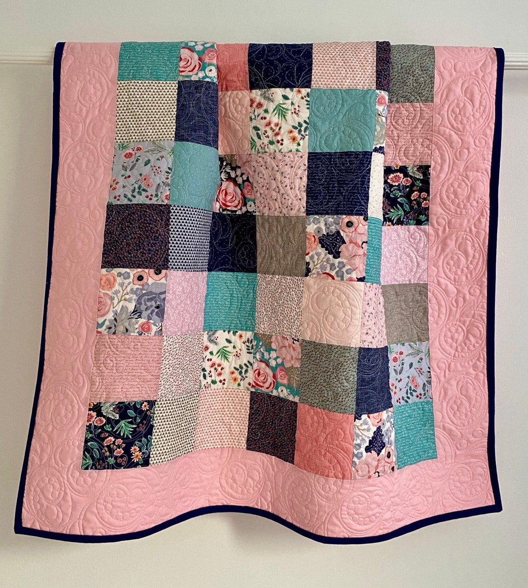 Patchwork Baby Girl Quilt Edie Jane Collection, Modern Baby Girl Quilt ...