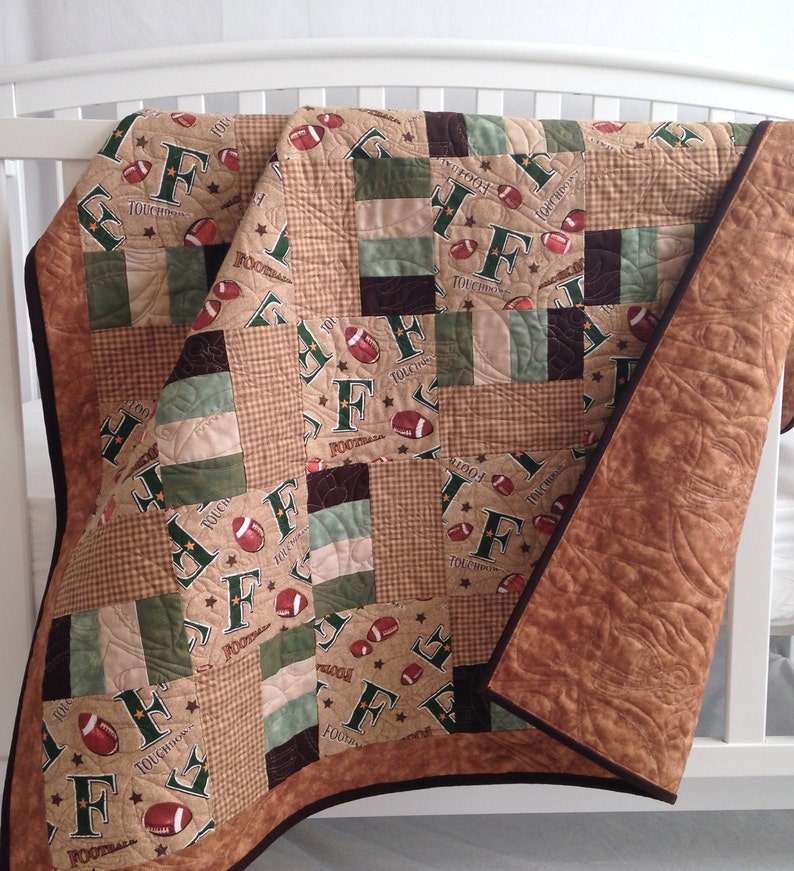 Baby Boy Quilt Featuring Football Brown Green Tan Flannel Etsy