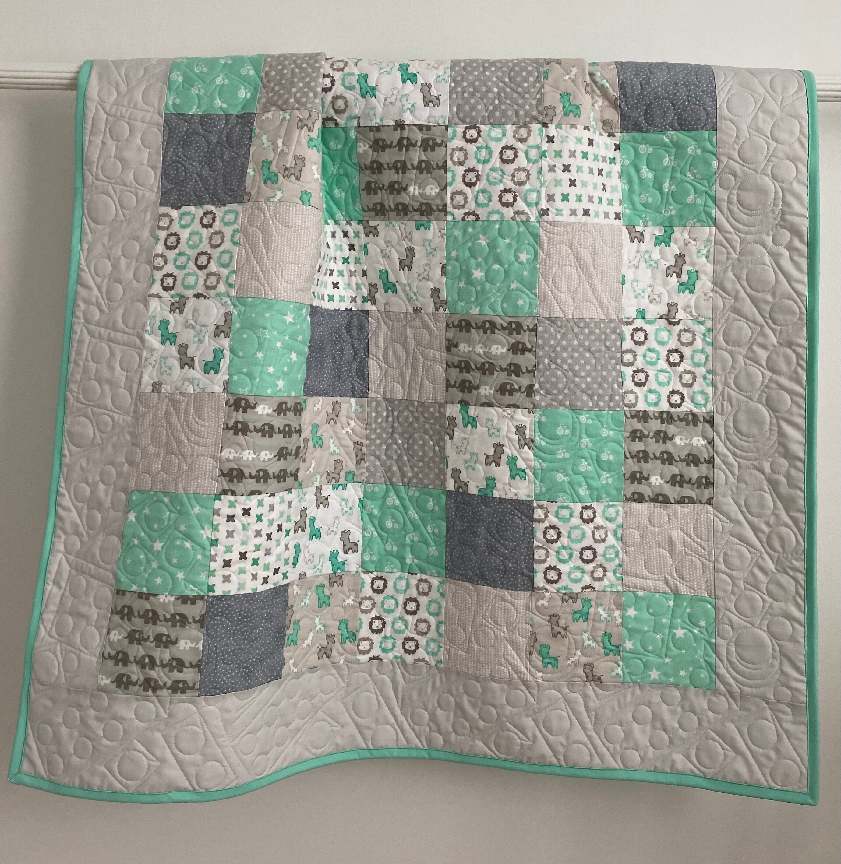 Modern Baby Boy Quilt Cozy Cotton Flannel Green Grey White