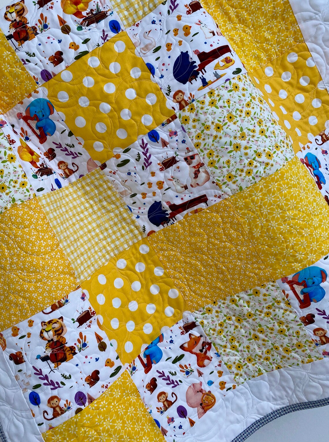 Baby Quilt Girl Patchwork Woodland Musicians Collection Yellow Etsy