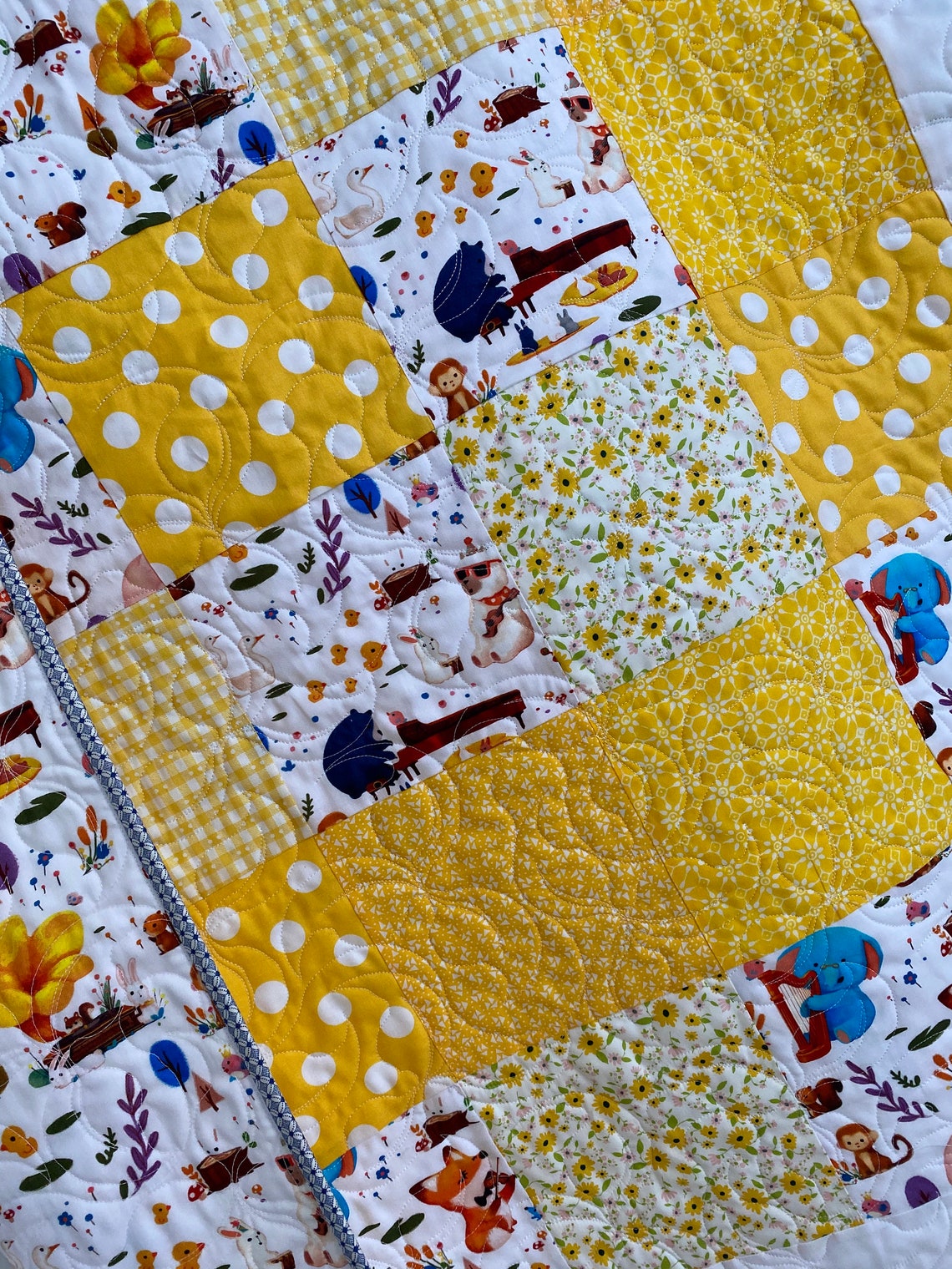 Baby Quilt Girl Patchwork Woodland Musicians Collection Yellow Etsy