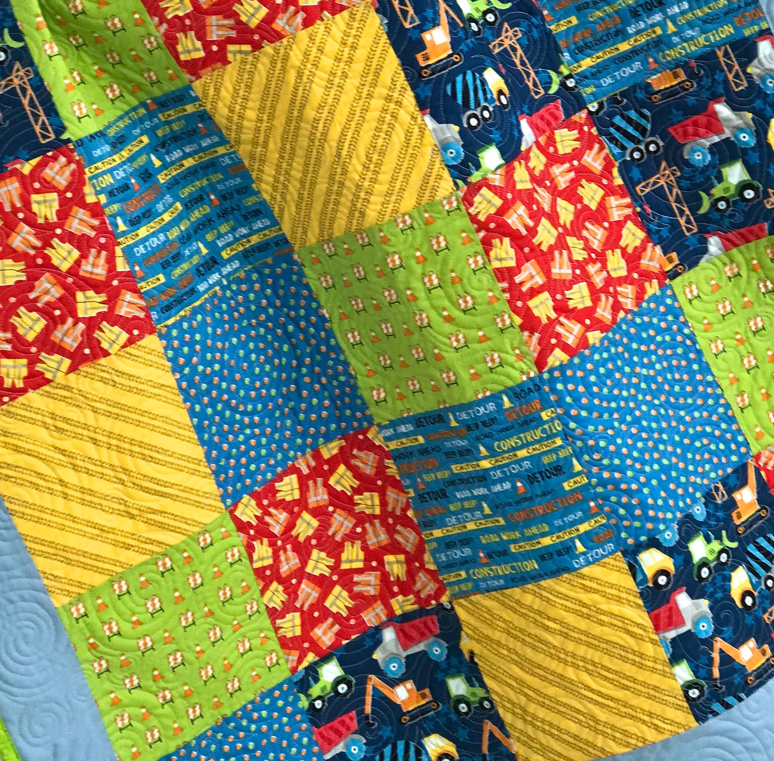 Baby Quilt Boy Patchwork Whistler Studios the Big Dig Yellow Etsy