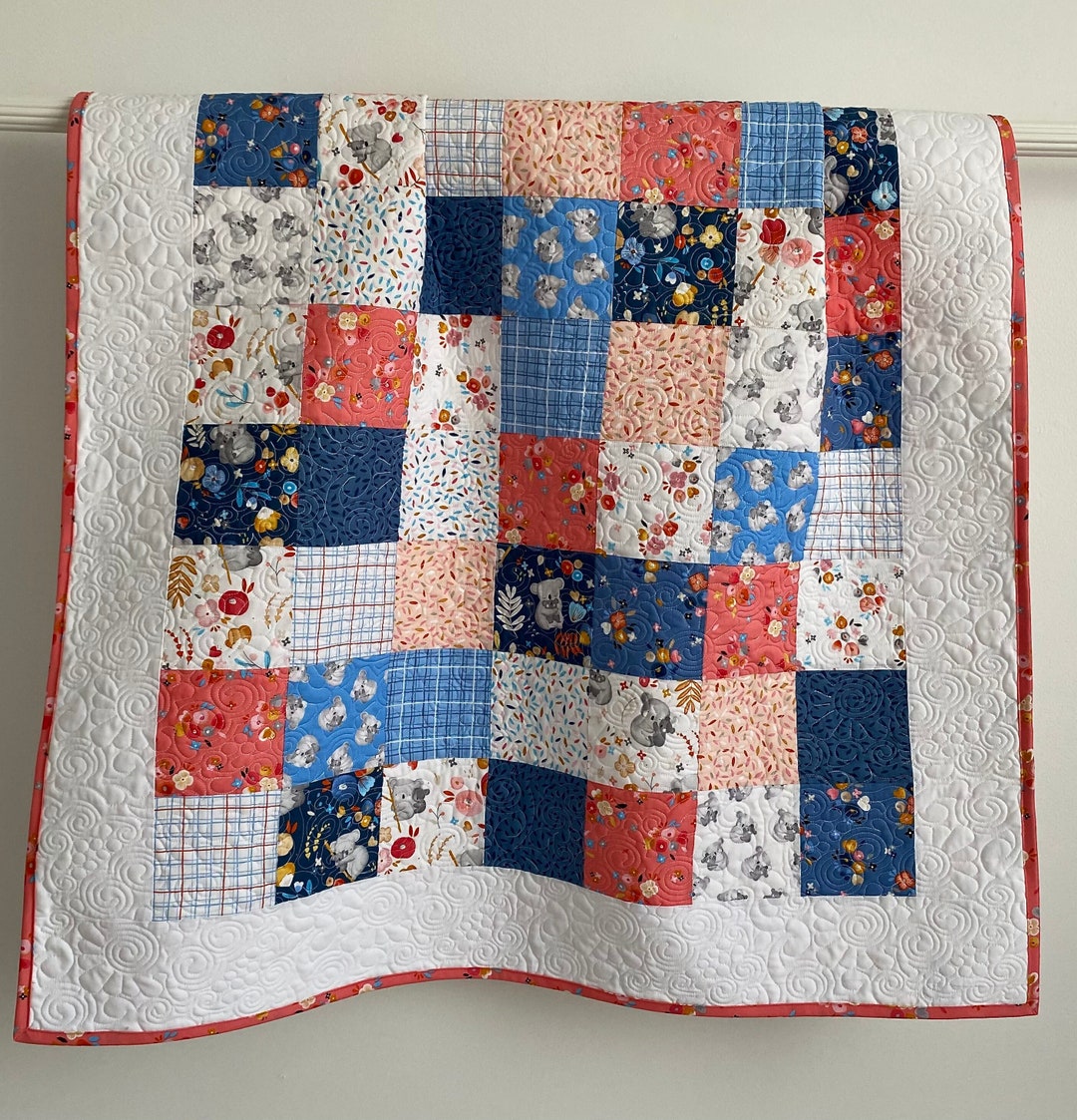 Patchwork Baby Girl Quilt Kenzie Collection , Modern Baby Girl Quilt ...