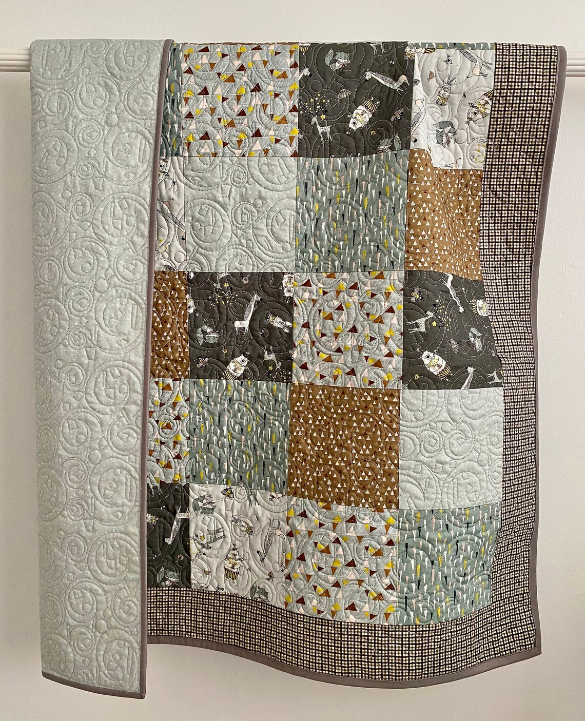 Baby Boy Patchwork Quilt Featuring Whimsicals Collection Grey Etsy