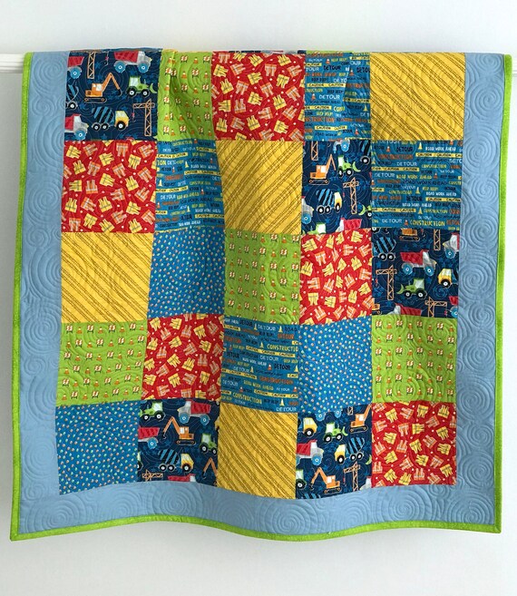 Baby Quilt Boy Patchwork Whistler Studios the Big Dig Yellow Green