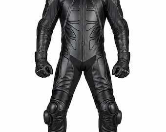 Premium Black Leather Motorcycle Racing Suit for Sport Bike Track and Street Riding with Protective Armor and Ventilation