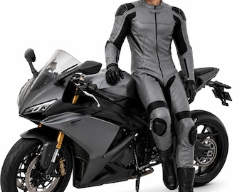 Men's Gray Leather One-Piece Motorcycle Racing Suit
