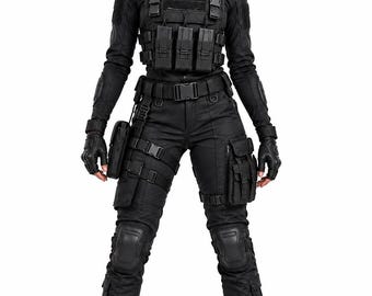 Women’s Tactical Combat Outfit, Black Military Cosplay Suit, Utility Warrior Costume