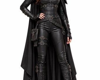 Gothic Warrior Costume for Women, Black Fantasy Cosplay, Medieval Assassin Outfit