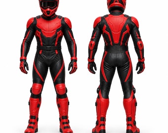 Men's Motorcycle Racing Suit Red & Black Leather One Piece Track Suit Custom Fit