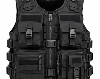 Men's Black Utility Vest, MOLLE Outdoor Gear, Multi Pocket Adjustable EDC Vest
