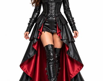 Women’s Gothic Vampire Outfit, Black Red Victorian Cosplay, Halloween Party Clothing, Dark Fantasy Costume