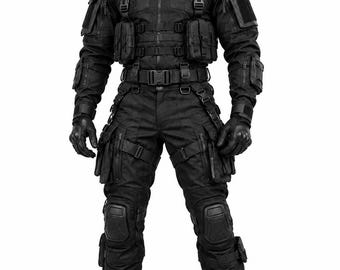 Men's Full Black Tactical Suit | Cyberpunk Hooded Armor Combat Gear | Futuristic Ninja Cosplay Outfit |
