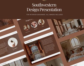 Plantilla de presentación de Canva, presentación de 37 diapositivas para diseñadores de interiores al estilo del suroeste.