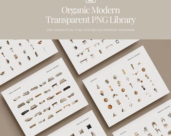 Paquete de imágenes prediseñadas de muebles modernos orgánicos, 260 PNG transparentes, Canva y Photoshop
