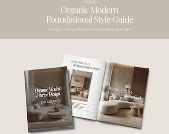 Guía de estilo moderno orgánico en PDF, referencia de diseño de interiores para diseñadores.