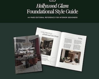 Guía de glamour hollywoodiense: un recurso de diseño de interiores de 44 páginas para un estilo glamuroso.