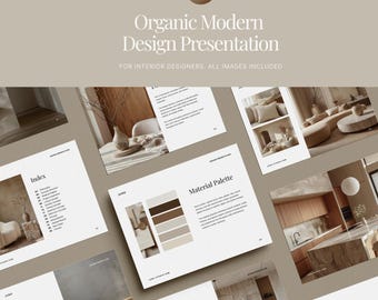 Plantilla de presentación moderna y orgánica para Canva, 37 diapositivas editables para diseñadores de interiores.