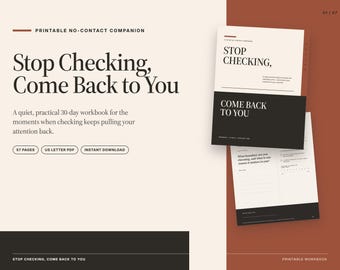 30-Day No Contact Journal: Stop Checking Printable Workbook for Boundaries and Self-Reflection