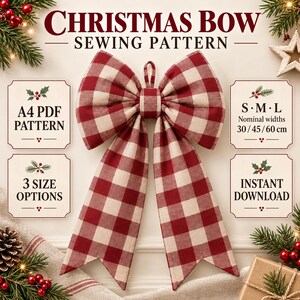 Christmas Gingham Bow Sewing Pattern, 3 Sizes (S-M-L) (PDF Download)
