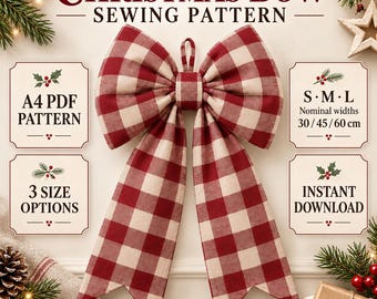Patrón de costura para lazo de cuadros navideño, 3 tamaños (S-M-L) (Descarga en PDF)
