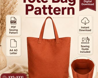 Patrón de costura para bolso de mano para principiantes, descarga instantánea en PDF, guía de costura incluida (tallas XXS-XXXL)