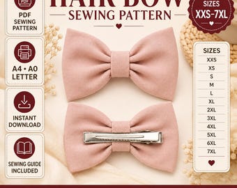 Patrón de costura para lazos para el cabello, accesorio de clip en PDF, lazos hechos a mano (descarga instantánea)