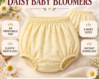 Patrón de costura para bombachos de bebé Daisy, cubrepañal floral (PDF A4)