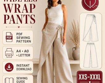 Patrón de costura para pantalones anchos cruzados, pantalones palazzo (descarga en PDF)