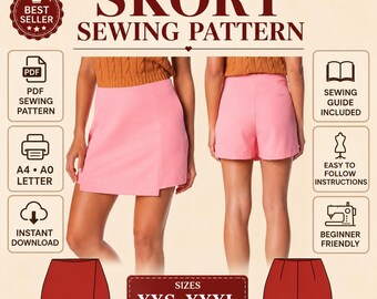 Patrón de costura para falda pantalón, híbrido entre falda y pantalón corto, descarga instantánea (PDF)