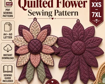 Patrón de costura de flores acolchadas, decoración floral colgante (descarga en PDF)