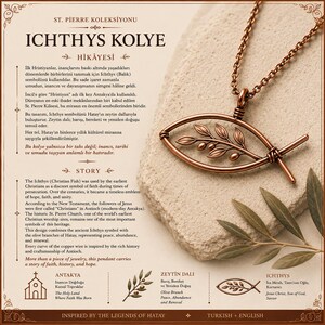 Ichthys Fish Necklace, Copper Wire Wrapped, Olive Branch Detail