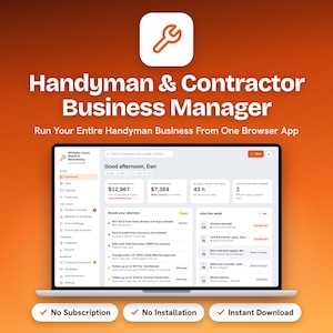 Könnte beinhalten: Eine digitale Benutzeroberfläche für einen Handwerker- und Auftragnehmer-Business-Manager auf einem Laptop-Bildschirm. Das Dashboard zeigt Einnahmen, Rechnungen, abrechenbare Stunden und Aufgabenlisten für das Unternehmen an.
