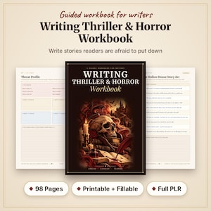 Writing Thriller & Horror Workbook Printable Fillable PDF Horror Novel Planner Suspense Plot Template Writer PLR