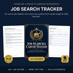 Job Search and Career Tracker Printable Workbook, Fillable PDF Planner with Full PLR Rights, Resume Application Log, Interview Prep