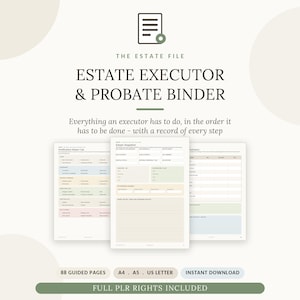 Estate Executor Binder Printable + Fillable, Probate Checklist, After Death Organizer, Estate Accounts, Asset Inventory, Full PLR