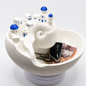 XL Santorini Nautilus Shell Catchall Bowl | Greek Key Bowl | Decorative Entryway Organiser | 3D Printed Home Decor Gift