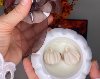 Vela de soja en recipiente de cerámica con forma de calabaza, vela artesanal decorativa de otoño, regalo original, decoración de hogar.