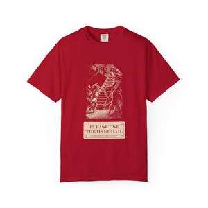 Please Use the Handrail Shirt, Giant Squid on the Stairs, Funny Safety Sign Tee, Jules Verne 1870 image 14