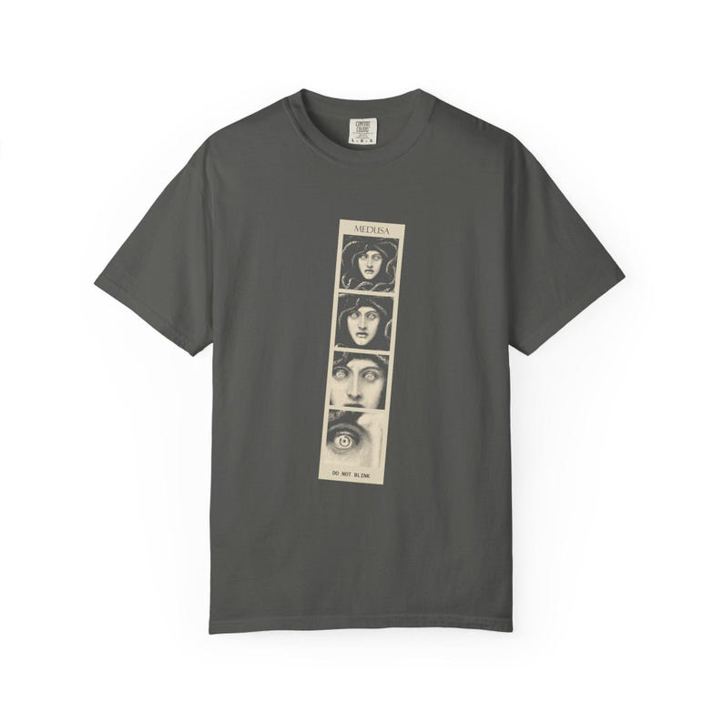 Medusa Photo Booth Shirt, Do Not Blink, Funny Greek Mythology Tee, Vintage Franz von Stuck 1892 image 3