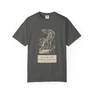 Please Use the Handrail Shirt, Giant Squid on the Stairs, Funny Safety Sign Tee, Jules Verne 1870 image 3