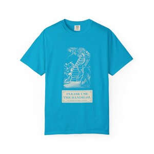 Please Use the Handrail Shirt, Giant Squid on the Stairs, Funny Safety Sign Tee, Jules Verne 1870 image 6
