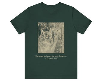T-shirt « Les loups les plus apprivoisés sont les plus dangereux » de Perrault (1697), T-shirt loup conte de fées sombre, cadeau vintage avec citation littéraire