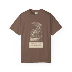 Please Use the Handrail Shirt, Giant Squid on the Stairs, Funny Safety Sign Tee, Jules Verne 1870 image 2