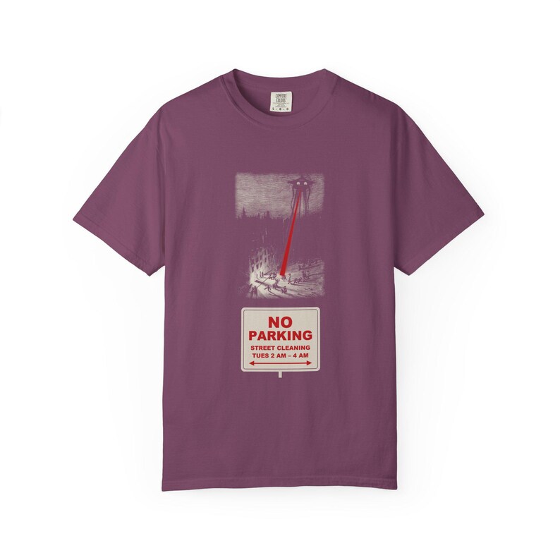 No Parking Street Cleaning Shirt, Martian Tripod Heat Ray Tee, Funny City Sign, War of the Worlds image 11